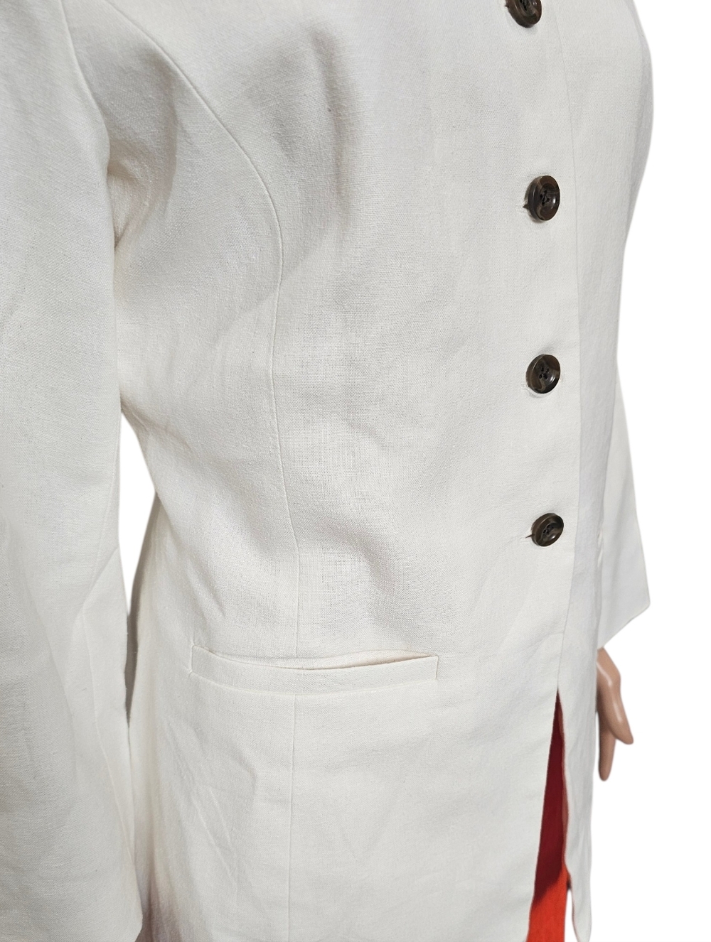 Old Navy Collarless Linen Blend Blazer Buttoned Fitted Long - Picture 7 of 10